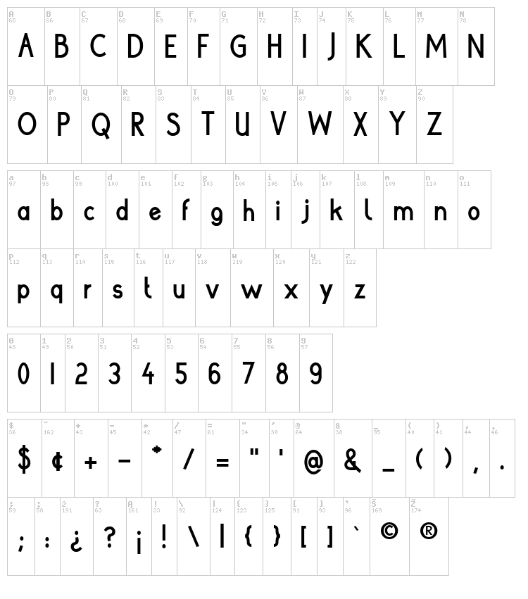 Poor Weekdays font map